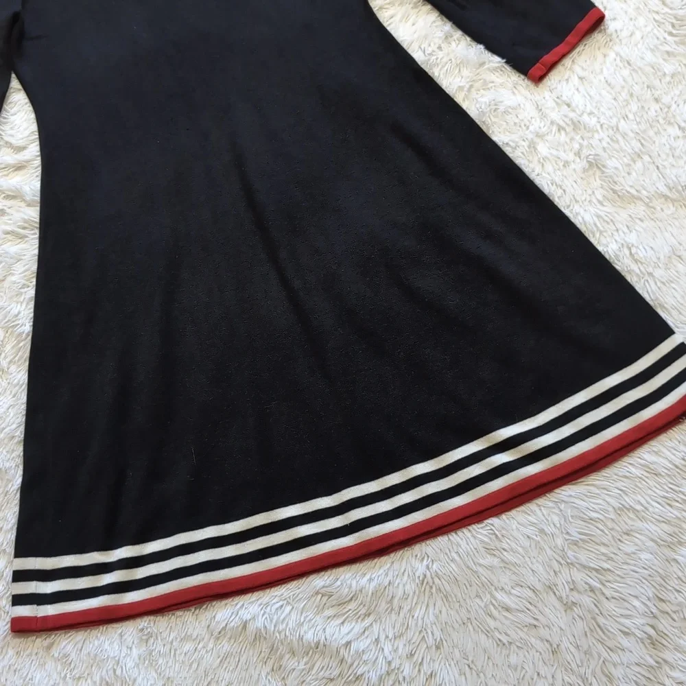 NWT JH Black Knit A Line Sweater Dress With Contrast Striped Hems Size Medium
